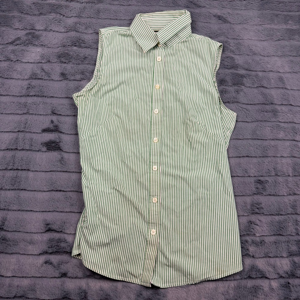 Banana Republic Womens Green White Striped Sleeveless Non-Iron Fitted Shirt 6